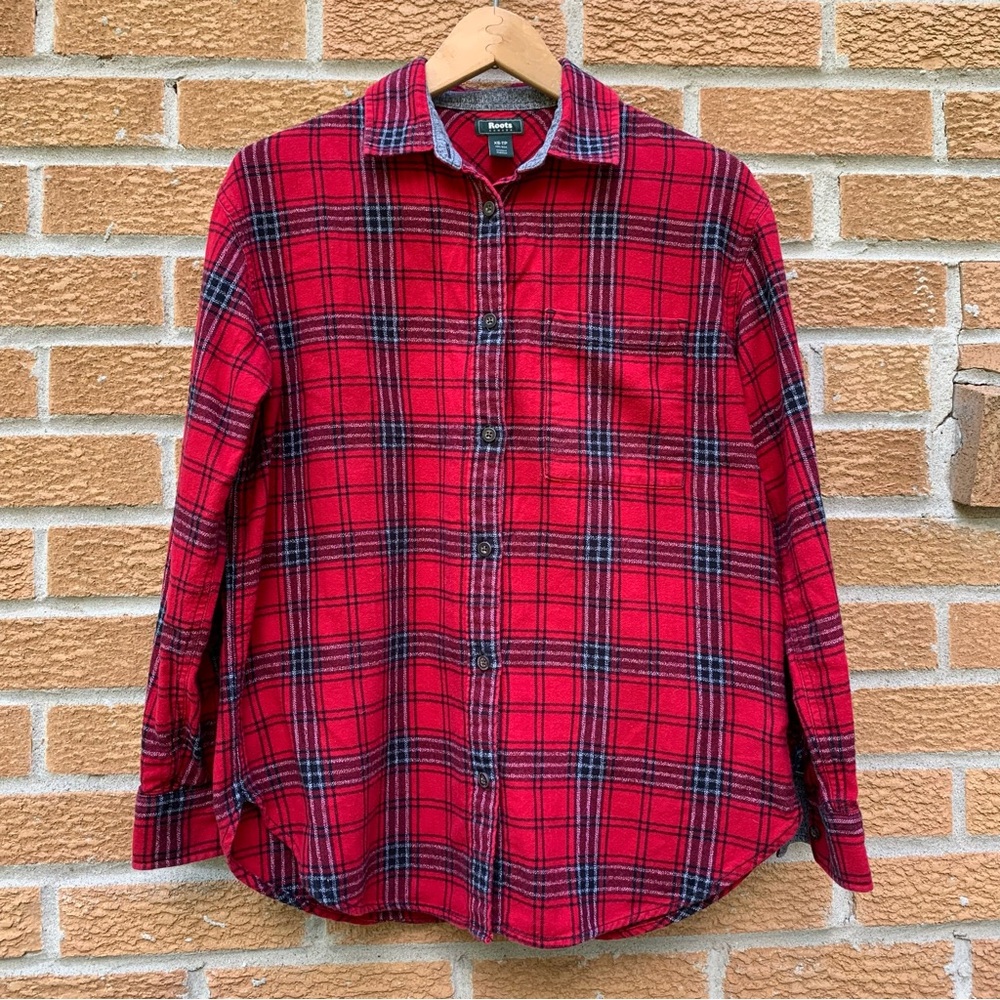 ROOTS Women’s Plaid Button Up Longsleeve Casual Cotton Flannel Shirt Top Red XS